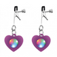 Purple heart LED nipple clamps with white background.