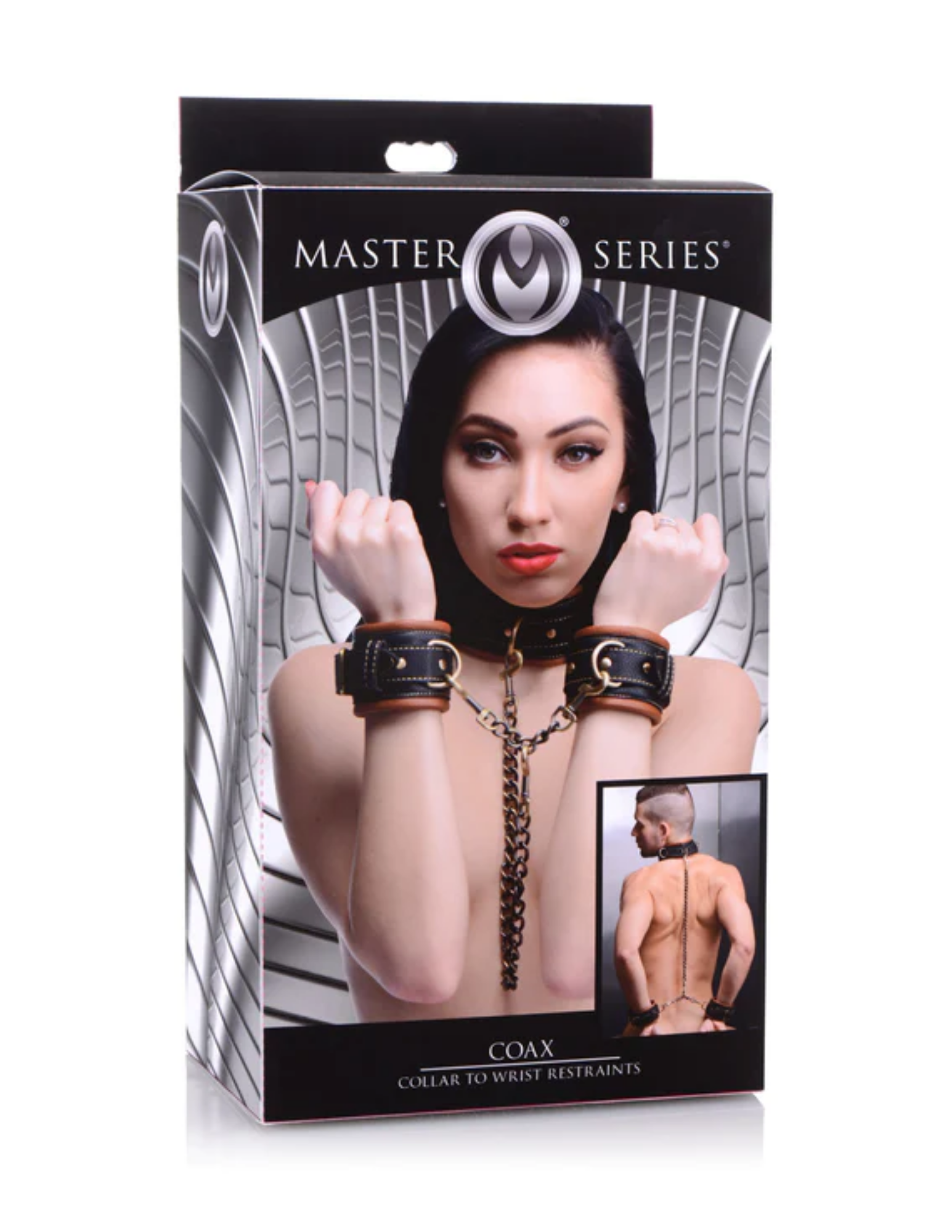 Master Series Coax Collar to Wrist Restraints in package.
