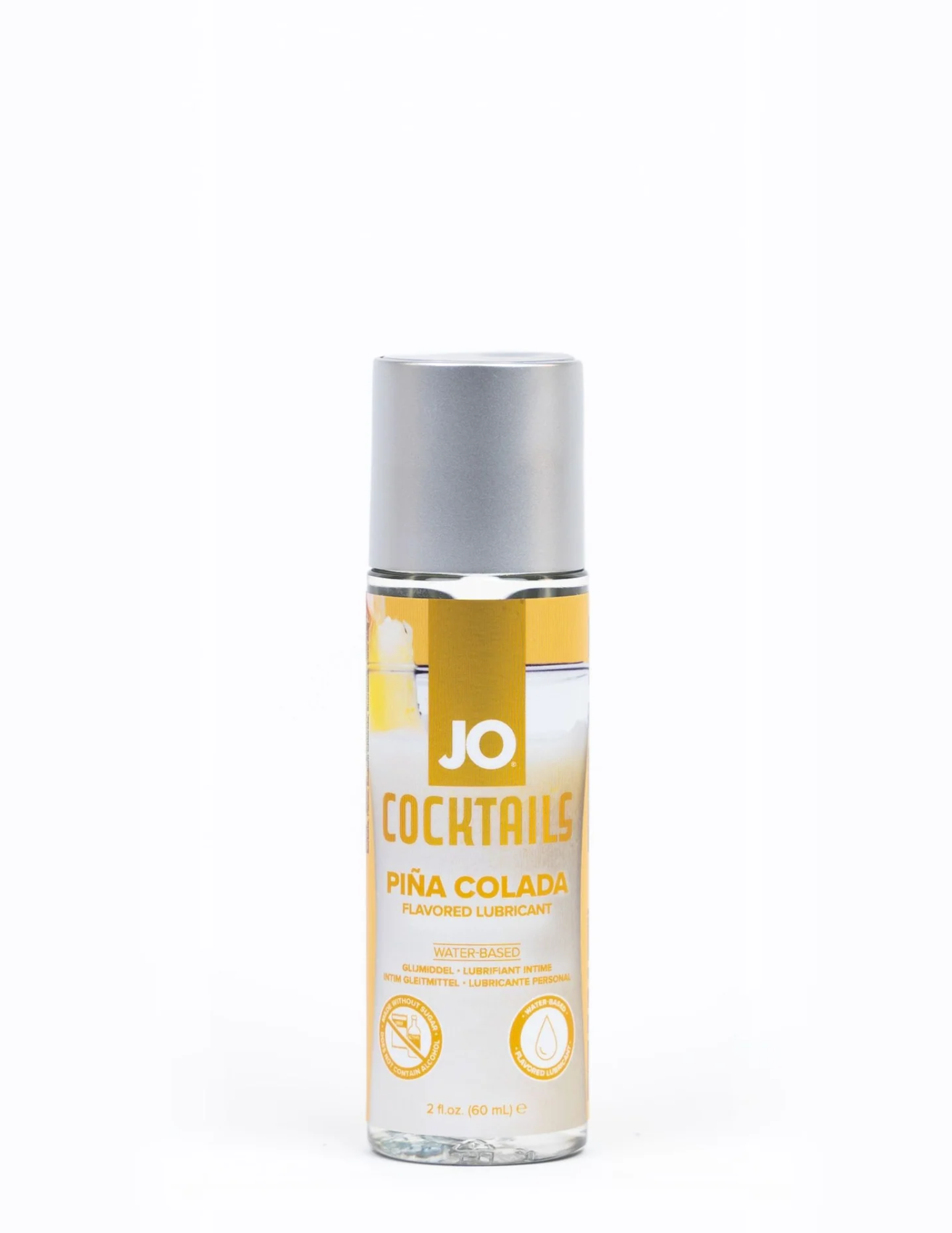 Photo of the 2oz Pina Colada bottle of System JO Cocktails Flavored Lubricant. 