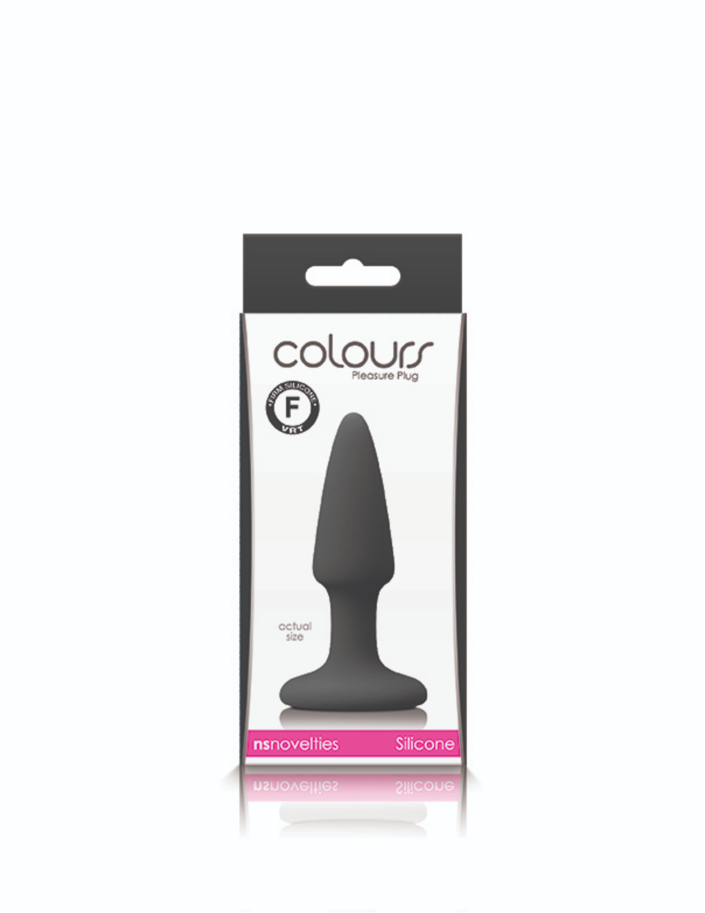 Photo of the front of the box for the Colours Pleasure Plug Mini from NS Novelties (black).