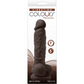 Photo of the front of the box for the olours Pleasures Silicone Vibrating Dildo from NS Novelties (dark brown).