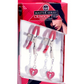 Master Series Crimson Tied Collection Captive Heart Padlock Nipple Clamps (red) in package.
