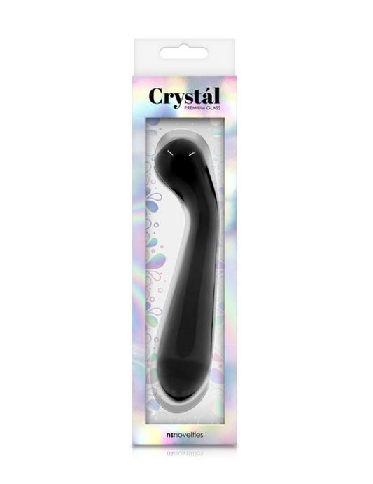 Photo of the front of the box for the Crystal Premium Glass G-Spot Wand from NS Novelties (charcoal).