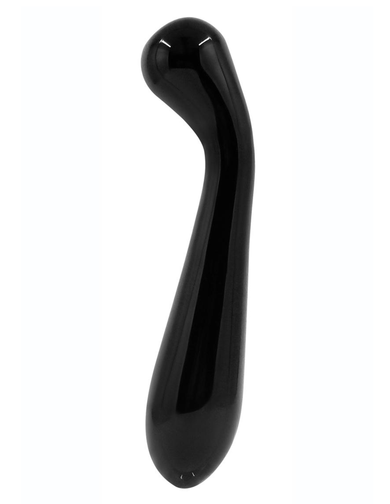 Close-up profile image of the Crystal Premium Glass G-Spot Wand from NS Novelties (charcoal) shows its curved head for maximum stimulation.
