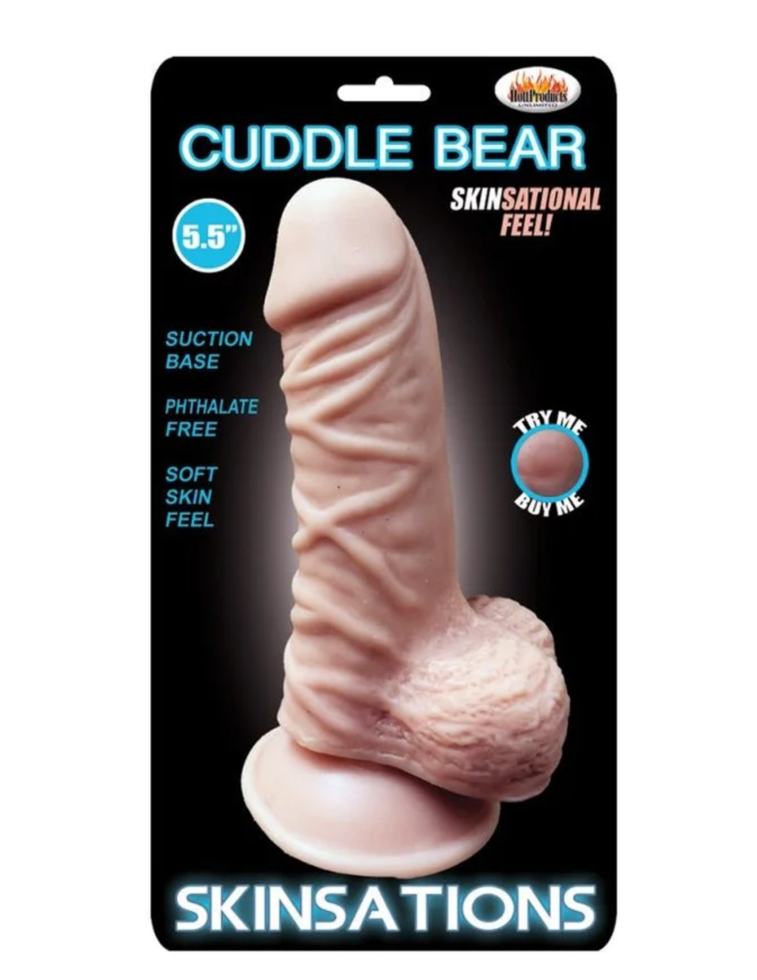 Photo for the Skinsations Cuddle Bear Dildo from Hott Products product and package.