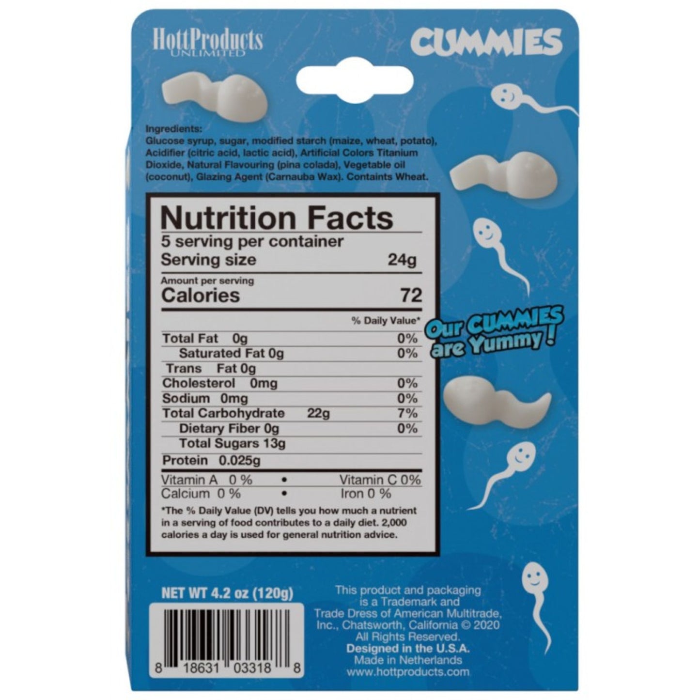 Hott Products Cummies Gummies back of box nutrition facts.