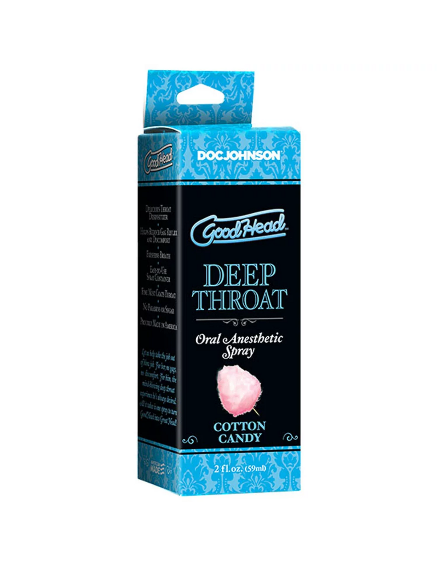 Deep Throat Oral Anesthetic Spray 2oz in its box (cotton candy).