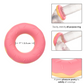 Diagram shows the dimensions and how to wear the Naughty Bits Dickin Doughnuts Cock Ring (pink), from CalExotics.