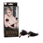 Photo of the Entice Feather Nipplettes Nipple Clamps (black/gold), from CalExotics box and product.