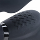Close-up of the texture of the portion of the Strap U Ergo-Fit Twist Inflatable Strapless Strap-On from XR Brands (black) that rubs against the clitoris of the wearer.