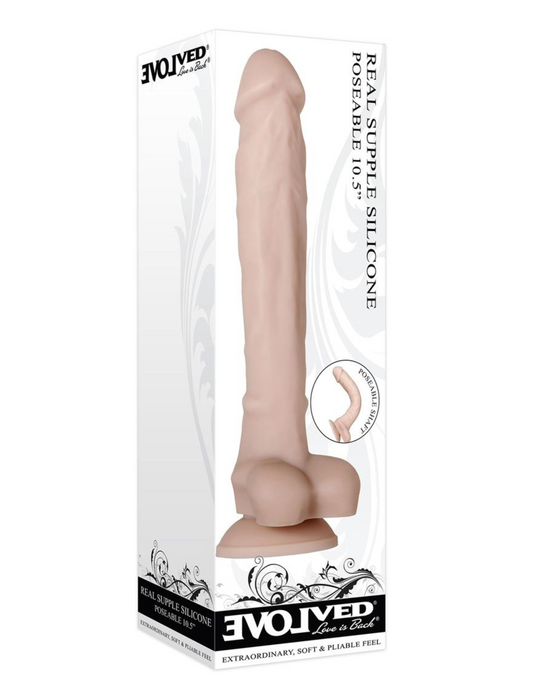 Real Supple Silicone Poseable Dildo w/ Balls - 10.5in - Light