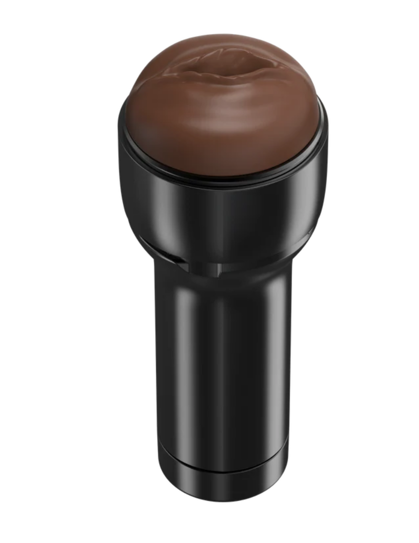 Photo of the KiiRoo Feel Stroker (dark brown) inside of its protective case.