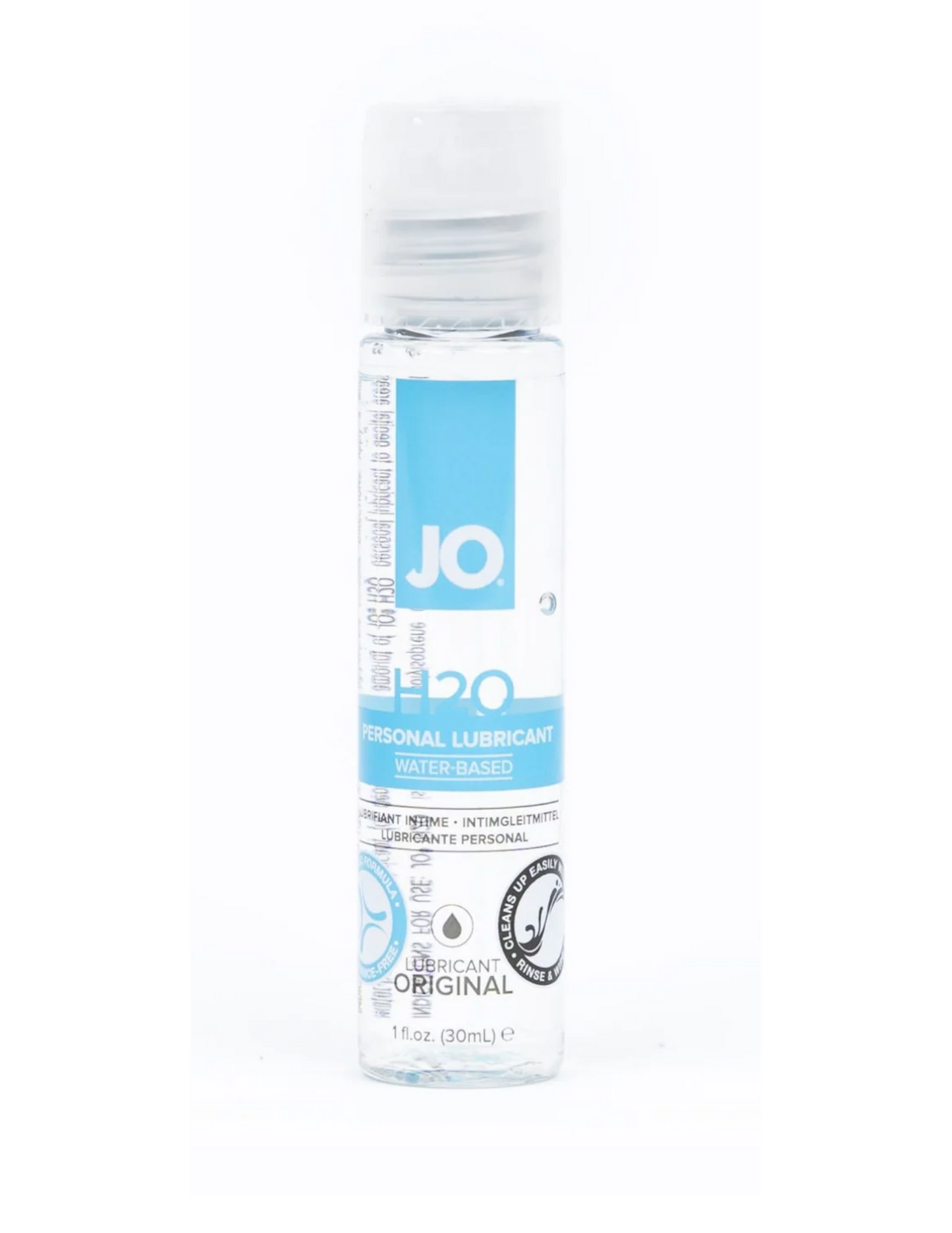Front of the bottle of water-based lubricant by System JO, 1oz.