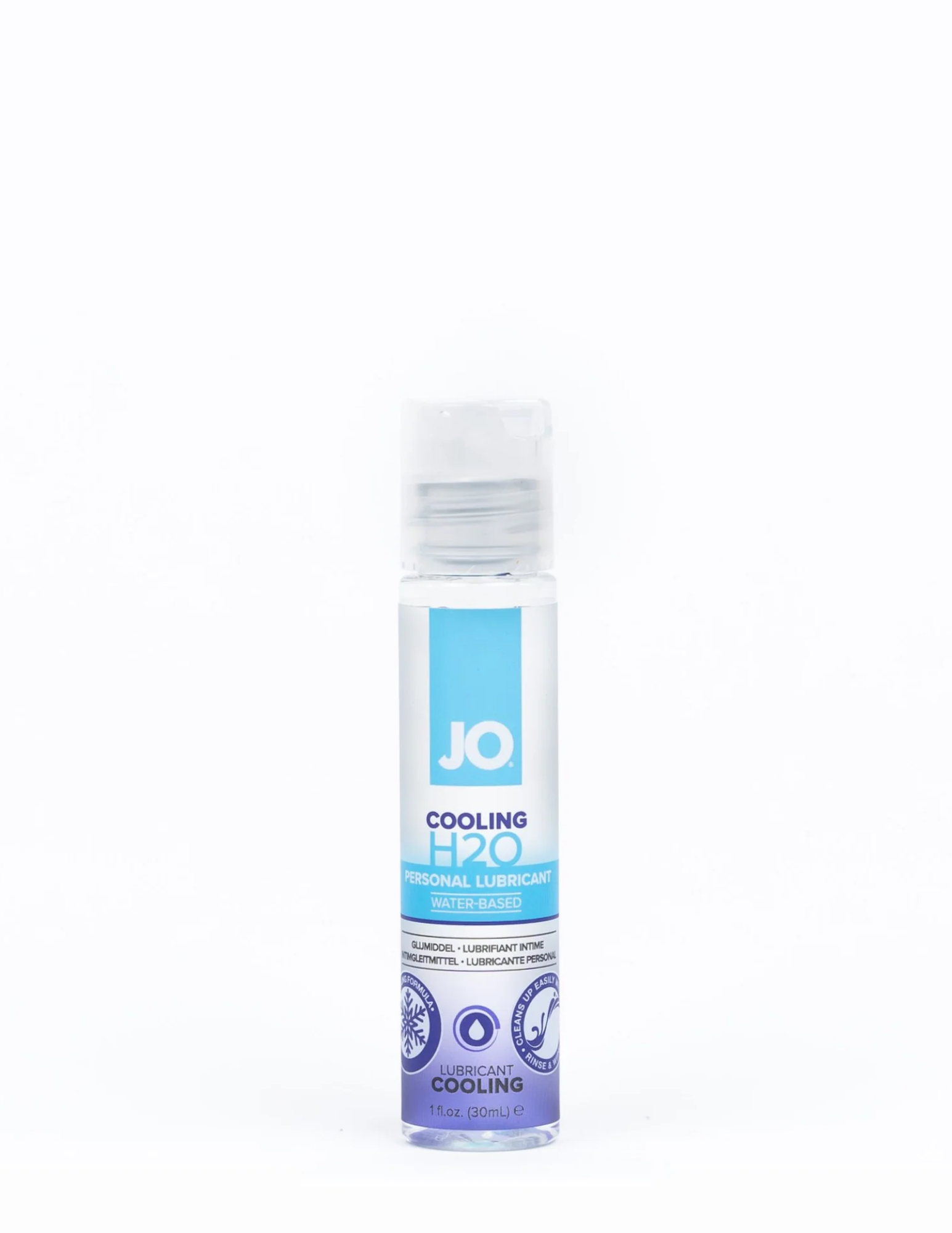 Image shows the front of the System Jo Cooling Water Based Lubricant 1oz bottle.