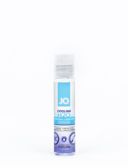 Image shows the front of the System Jo Cooling Water Based Lubricant 1oz bottle.
