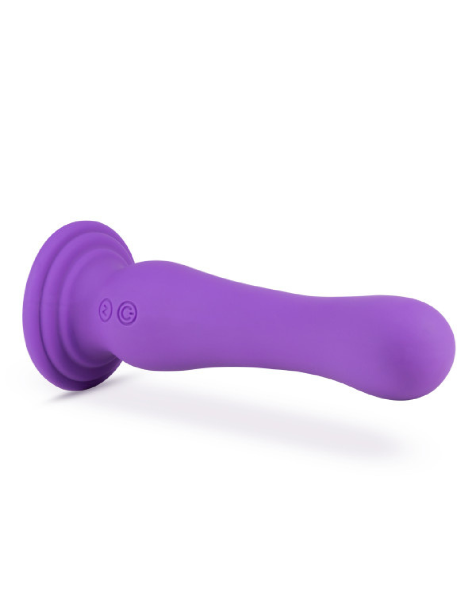 Side view of the Impressions Ibiza Vibrator from Blush (purple) shows its contoured shape and large suction cup base.