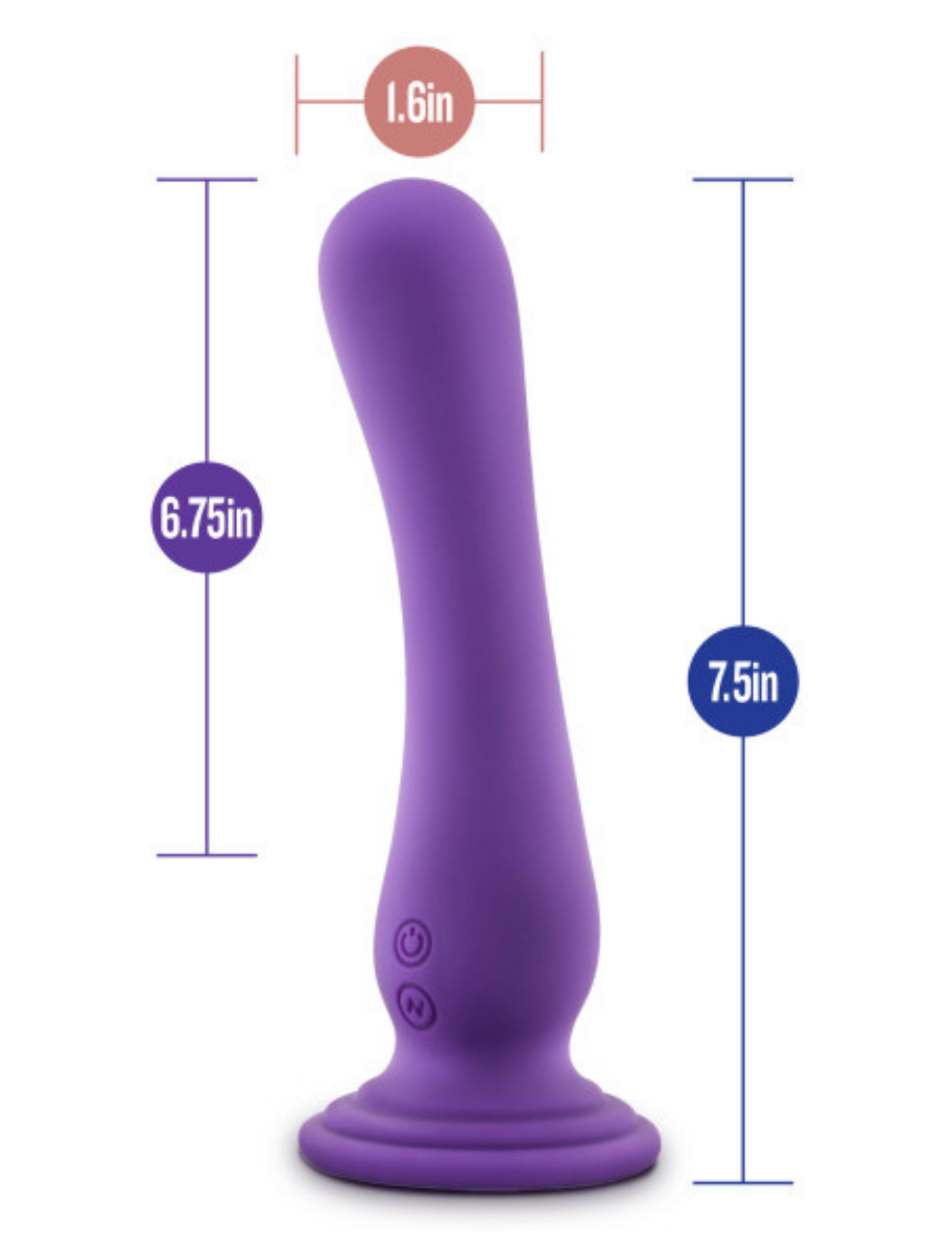 Diagram shows the dimensions of the Impressions Ibiza Vibrator from Blush (purple).