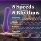 Image shows the various speeds and patterns of the Impressions Ibiza Vibrator from Blush (purple).