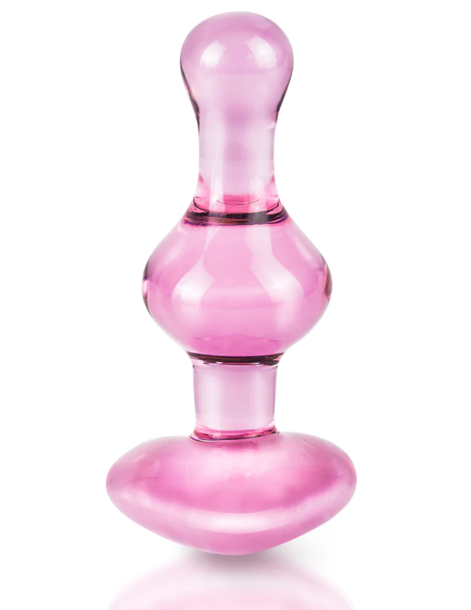 Up-right photo of the Icicles No. 75 Beaded Heart Shaped Glass Anal Plug from Pipedreams (pink) shows off its uniquely bubbled mid-point.