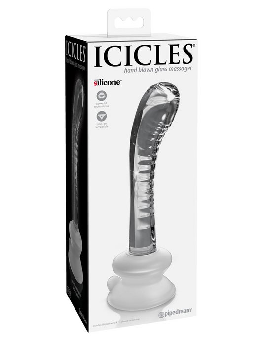 Photo of the box for the Icicles No. 88 Glass G-Spot Wand w/ Silicone Suction Cup from Pipedreams (clear).