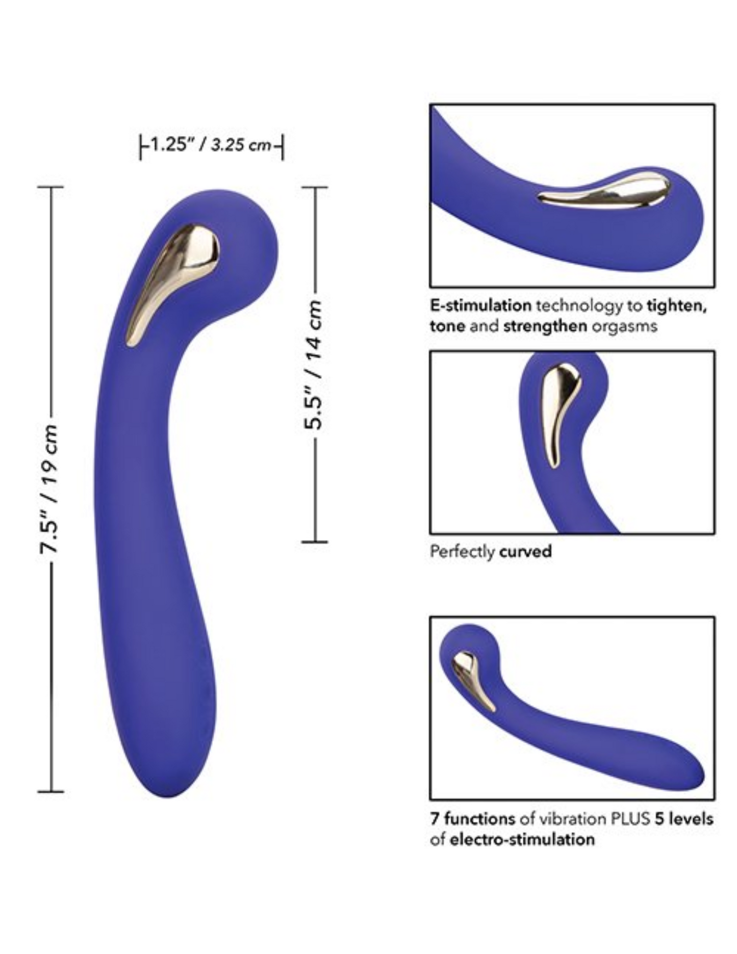 Image shows the dimensions of the Impulse Intimate E-Stimulator Petite G Wand Vibrating Wand Massager, from CalExotics.