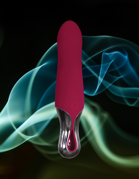 Close-up photo of the Inferno Mini Vibrator from Evolved Novelties shows its small size and unique handle.
