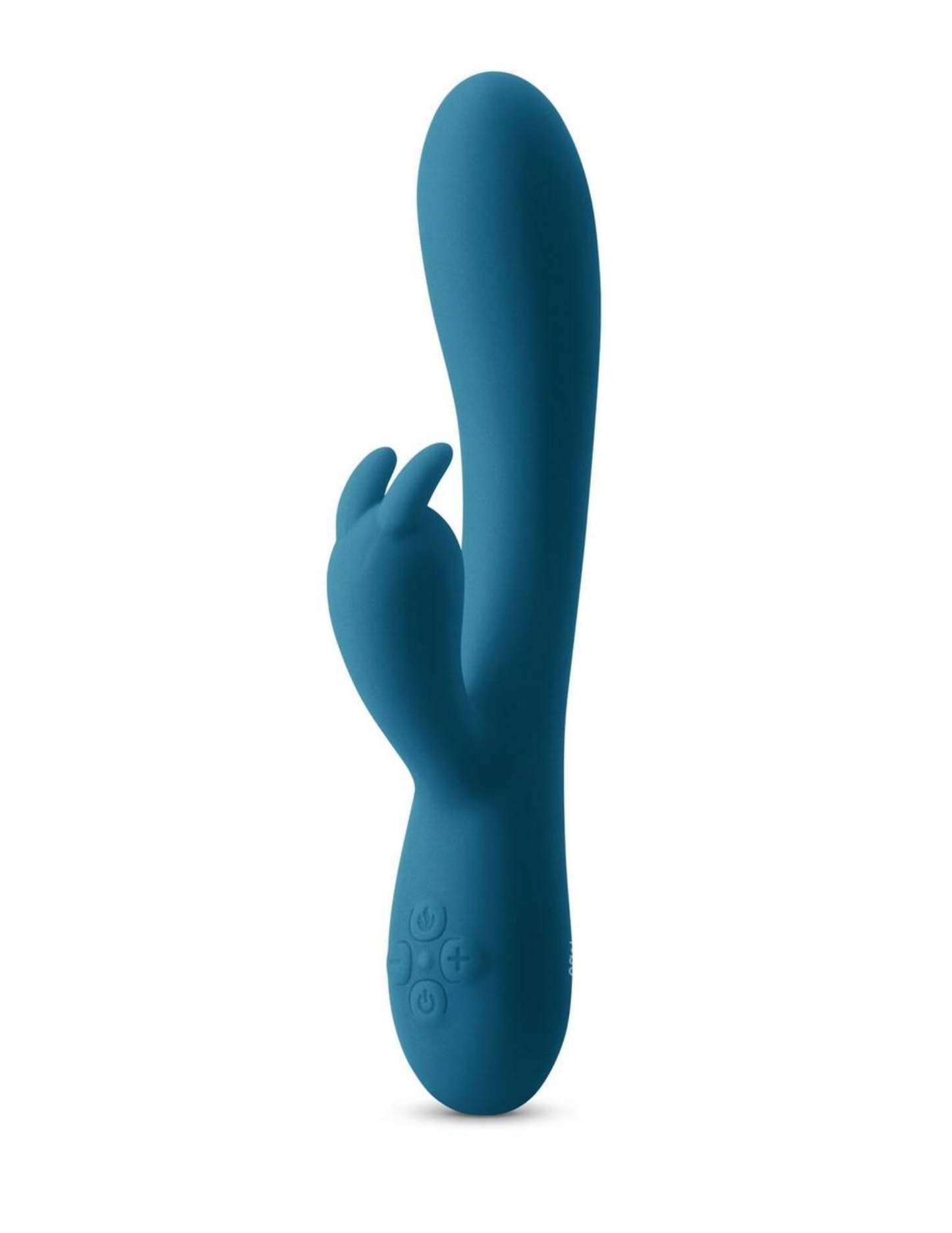 Photo of the Inya Luv Bunny (teal) from NS Novelties shows off its power and control buttons, as well as kits bunny shaped clit stimulator.