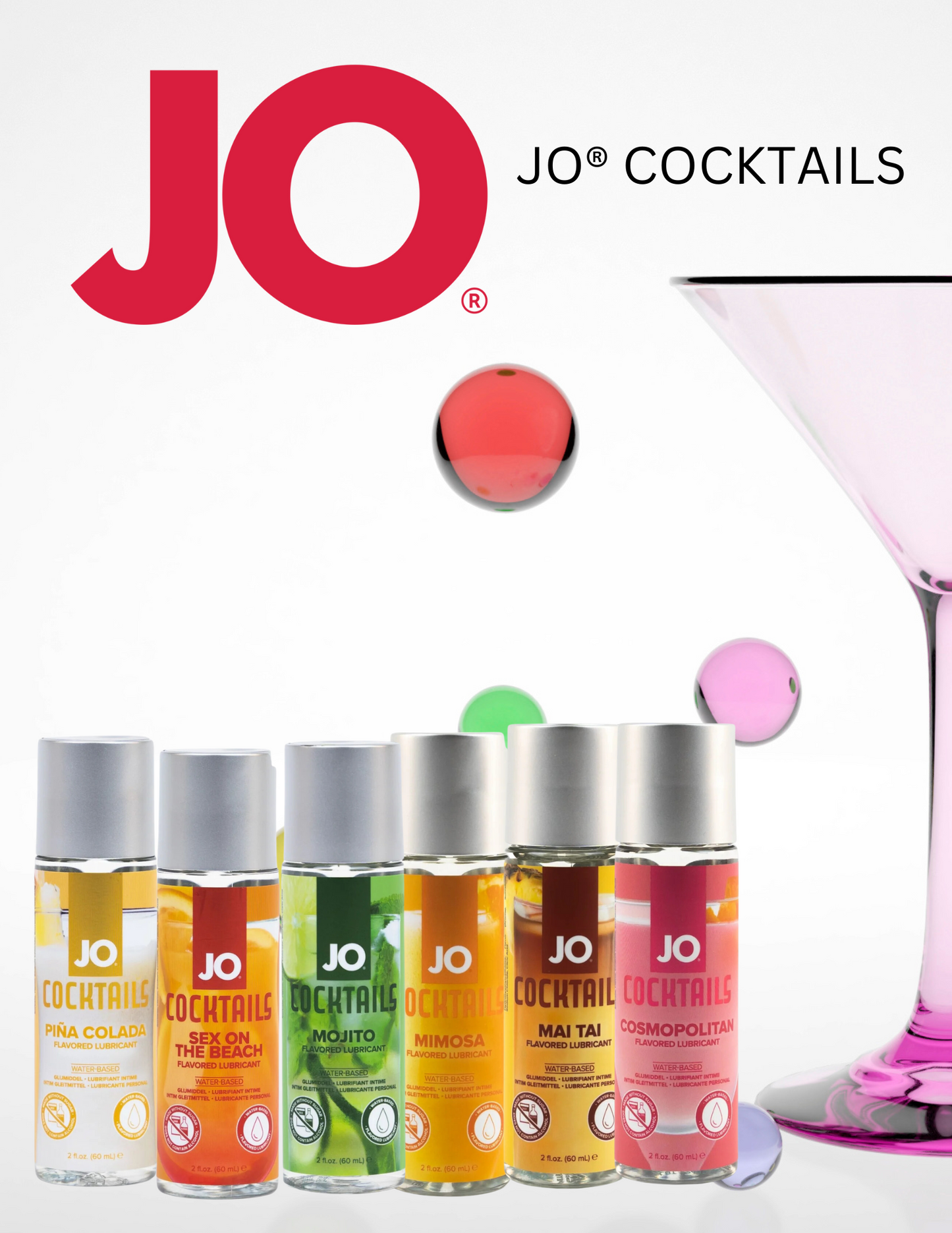 Ad for the System JO Cocktails Flavored Lubricant line.