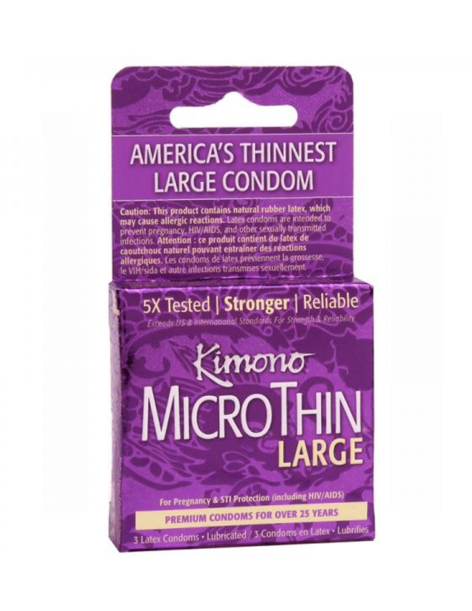 Photo of the Large MicroThin Condoms from Kimono (purple box).