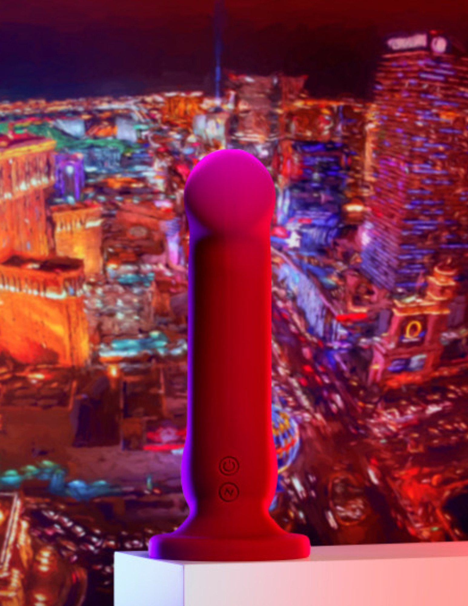 Ad for the Impressions Las Vegas Vibrator from Blush (crimson).
