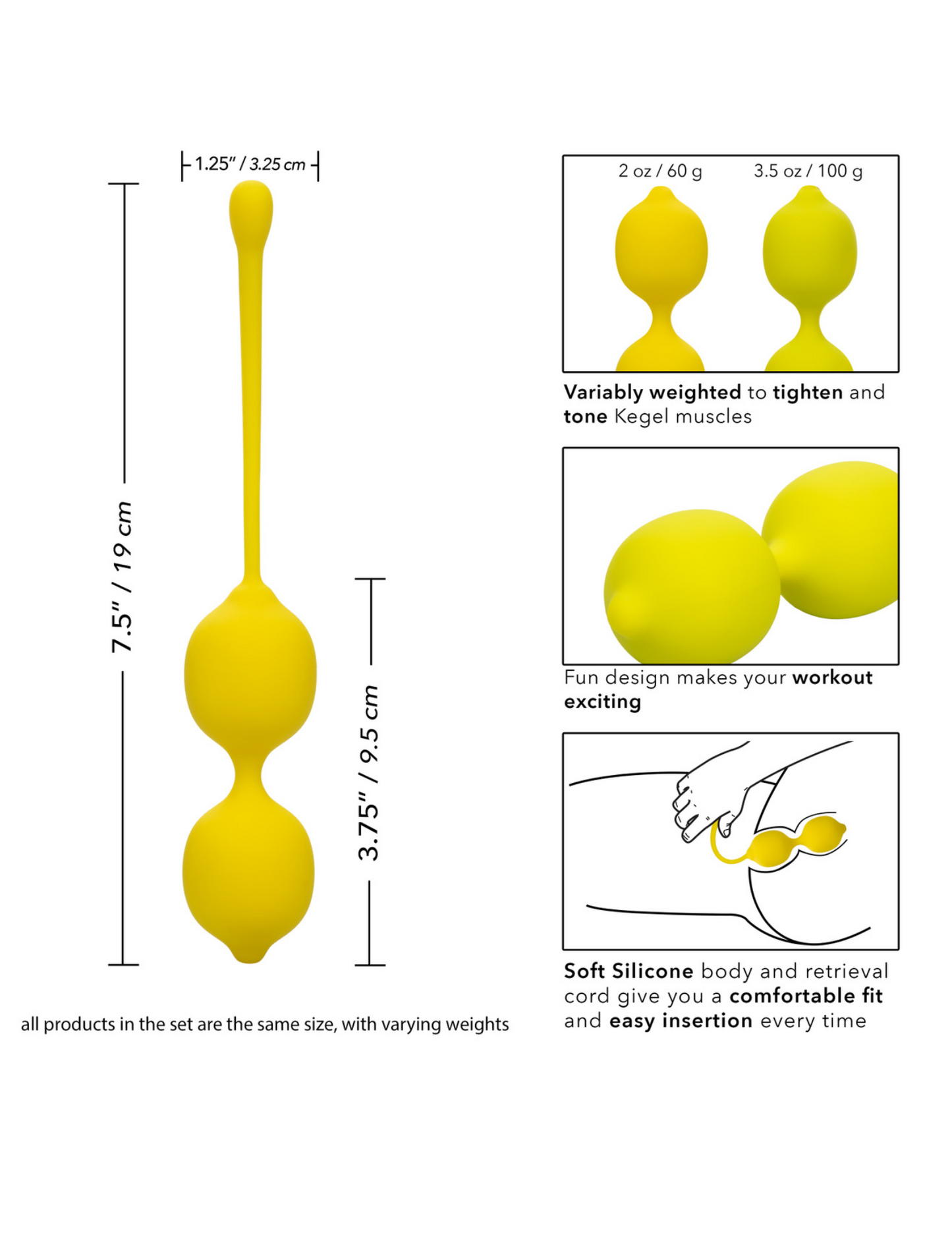 Size and features of Kegel Training Set (2pc) - Lemon - (Yellow)