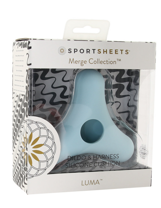 Sportsheets Merge Collection LUMA Dildo and Harness Silicone Cushion in box (bleu).