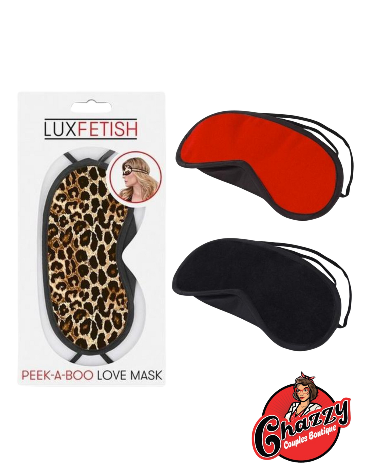 Lux Fetish - Peek-A-Boo Love Mask - Black, Red, Leopard