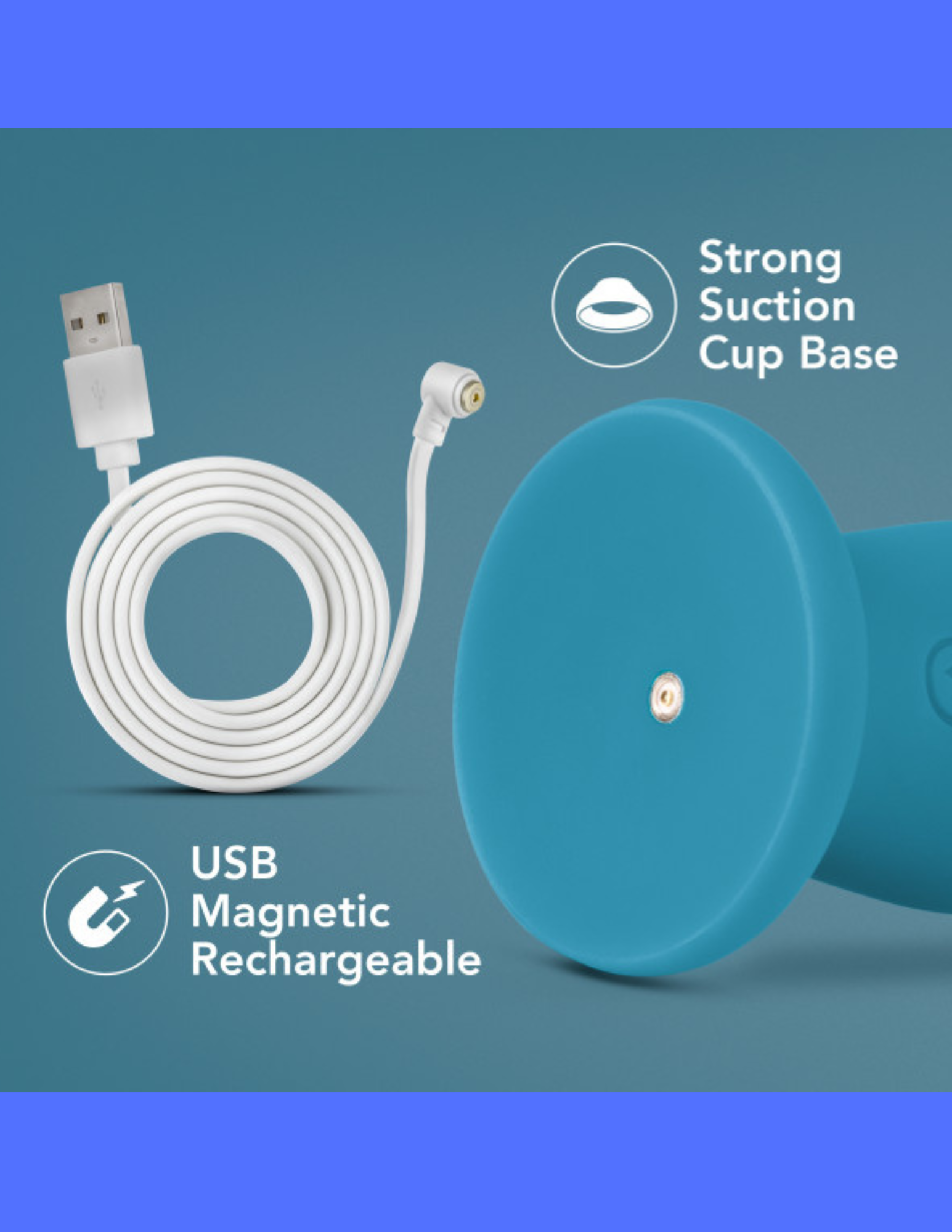 Image shows the magnetic USB charging cord and port of the Impressions Miami Vibrator from Blush (teal).