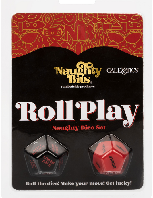 Photo of the front of the package for the Naughty Bits Roll Play Dice from CalExotics.