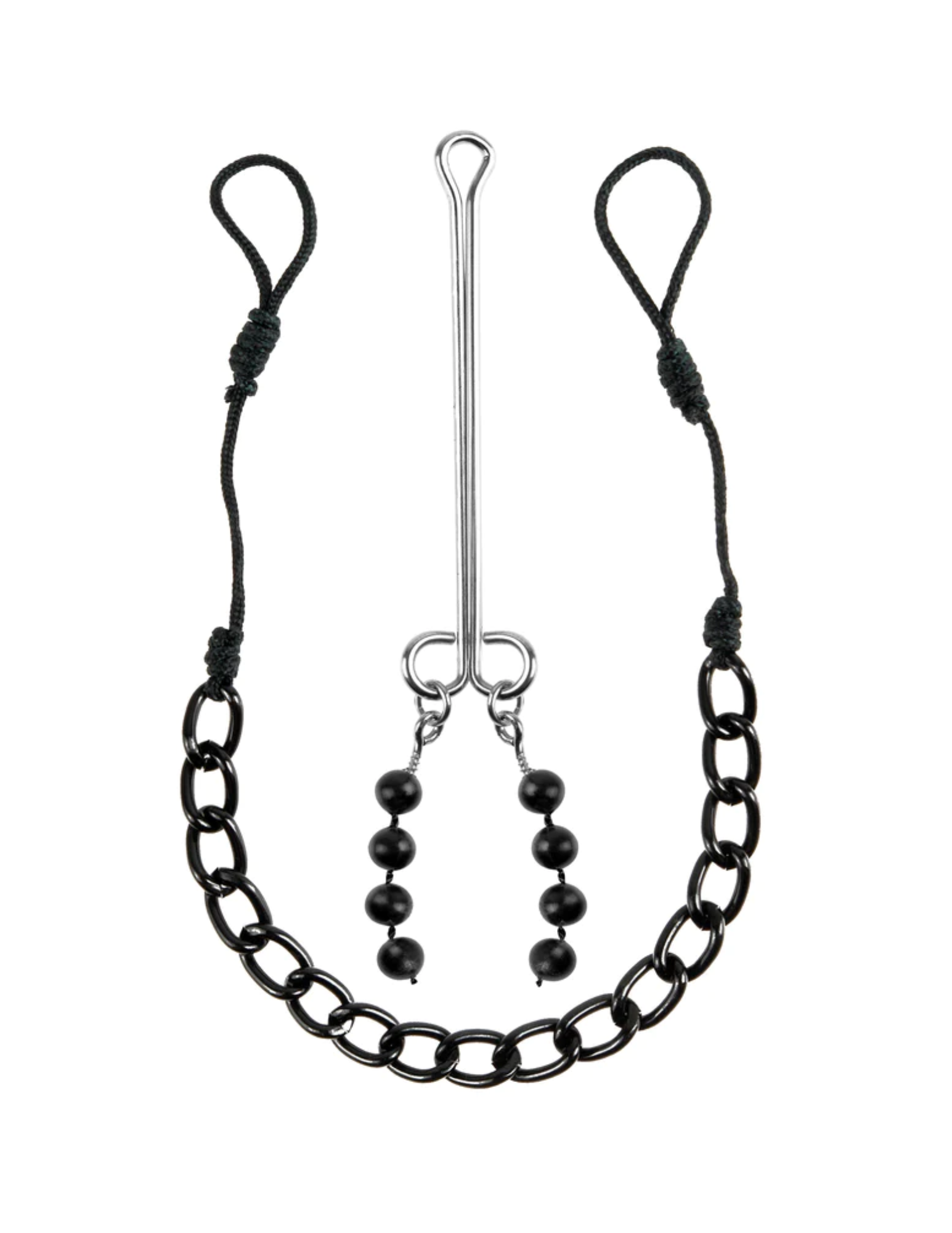 Photo shows the Fetish Fantasy Series Nipple and Clitoral Jewelry from Pipedreams (black) .