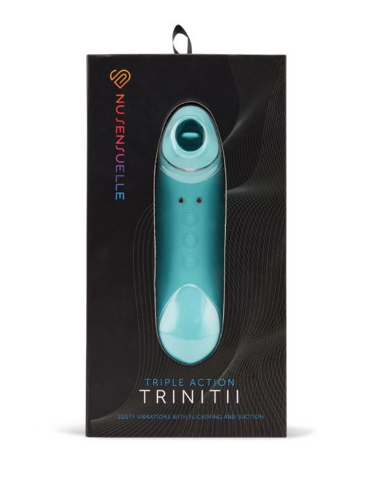 Trinitii - Triple Action Suction Flickering Tongue (Rechargeable Silicone Vibrator) - Black/18k Gold, Electric Blue, Coral, Ultra Violet