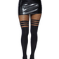 Photo shows a model wearing the Opaque Thigh High w/ Stripes by Leg Avenue (black, OS).