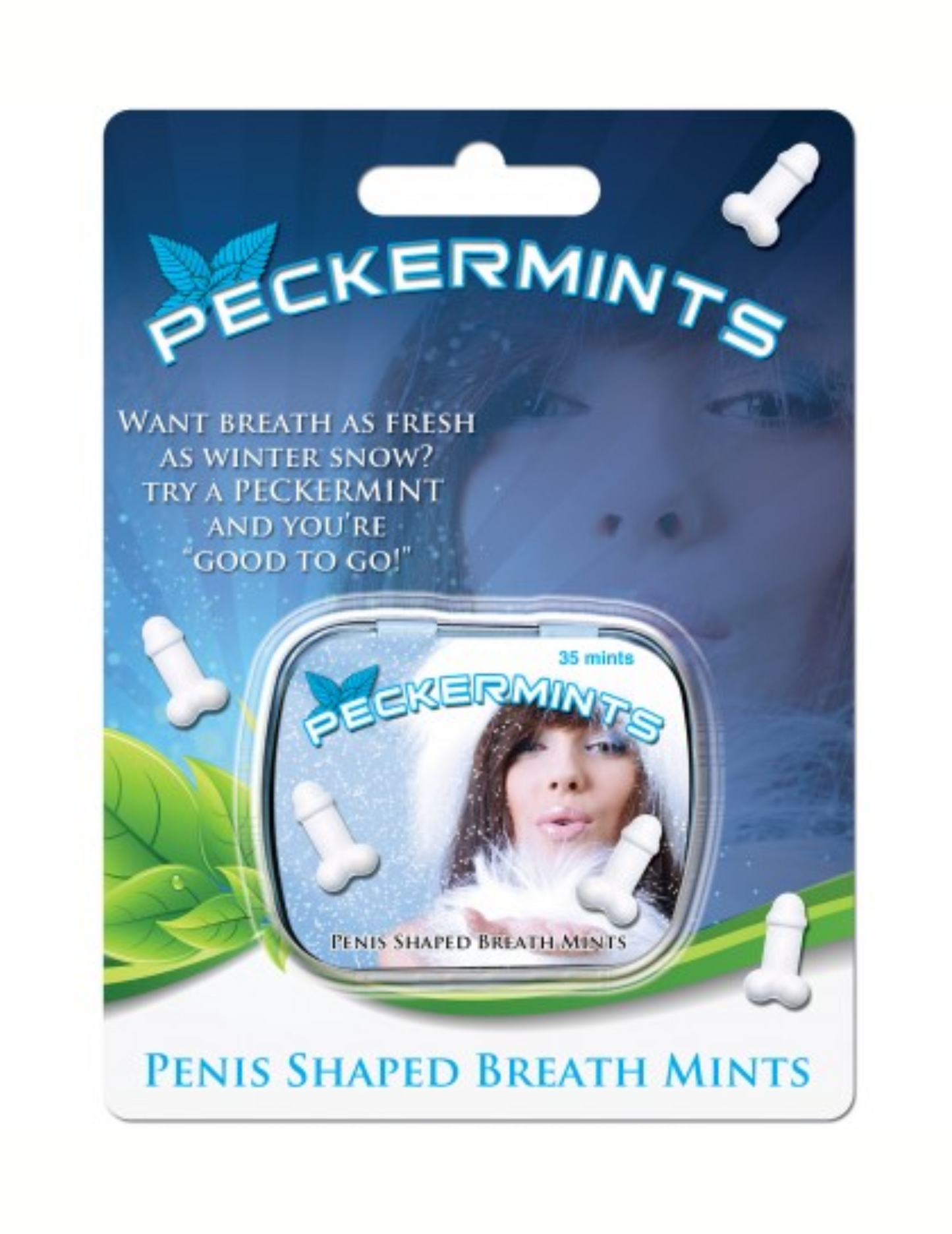Peckermints Penis Shaped Breath Mints from Hott Products, in its packaging.