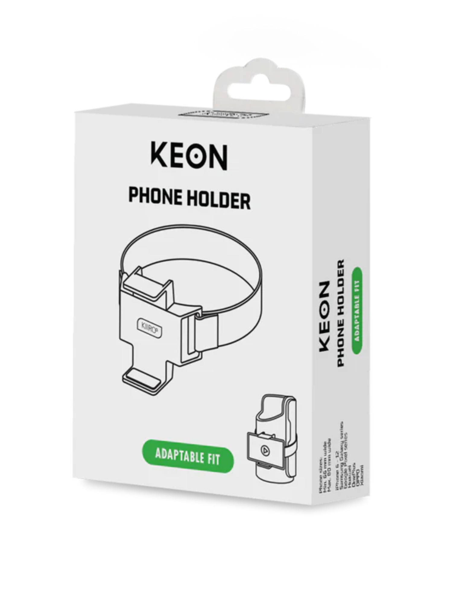 Photo of the front of the box for the Keon Accessory Phone Holder by KiiRoo.