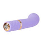 Back angle view of the Pillow Talk Racy bullet from BMS Factory (purple) shows its G-spot curve and small size, as well as its hidden charging port.