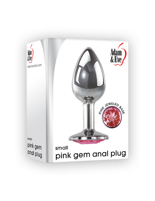 Adam and Eve Pink Gem Anal Plug shown in box. Size small.