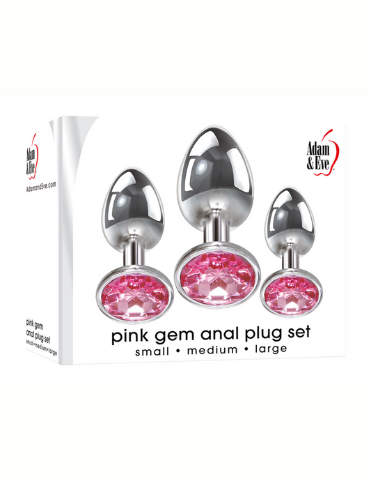 Adam and Eve Pink Gem Anal Plug Set shown in box.