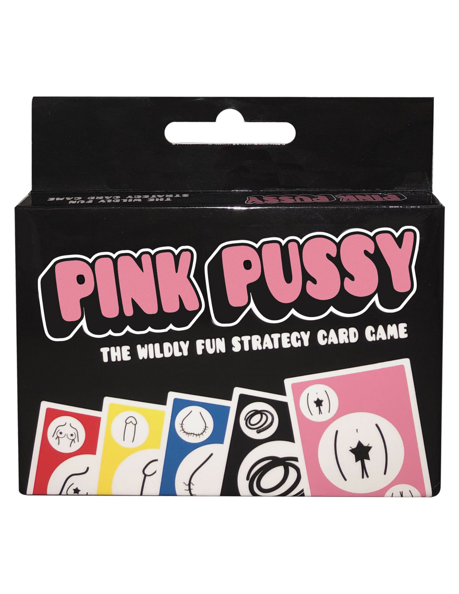 Photo of the front of the box for the Pink Pussy card game from Kheper Games.