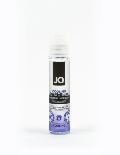 Photo of the front of the bottle for the Jo Premium Silicone Cooling Lubricant (1oz).