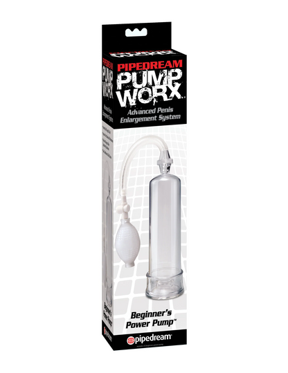 Photo of the box for the Pump Worx Beginner's Penis Enlargement System from Pipedreams (clear).