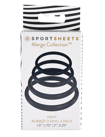 Photo of the box for the Merge Collection Rubber O-Ring (navy) from Sportsheets.