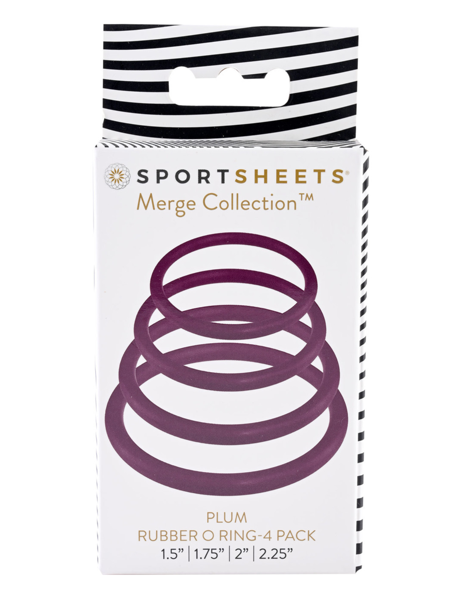 Photo of the box for the Merge Collection Rubber O-Ring (plum) from Sportsheets.