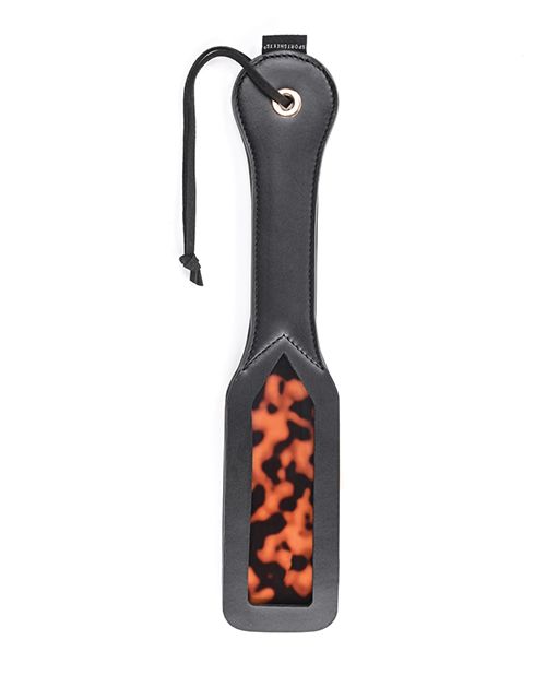 Front view of the Sincerely Amber Paddle from Sportsheets shows its size and unique print.