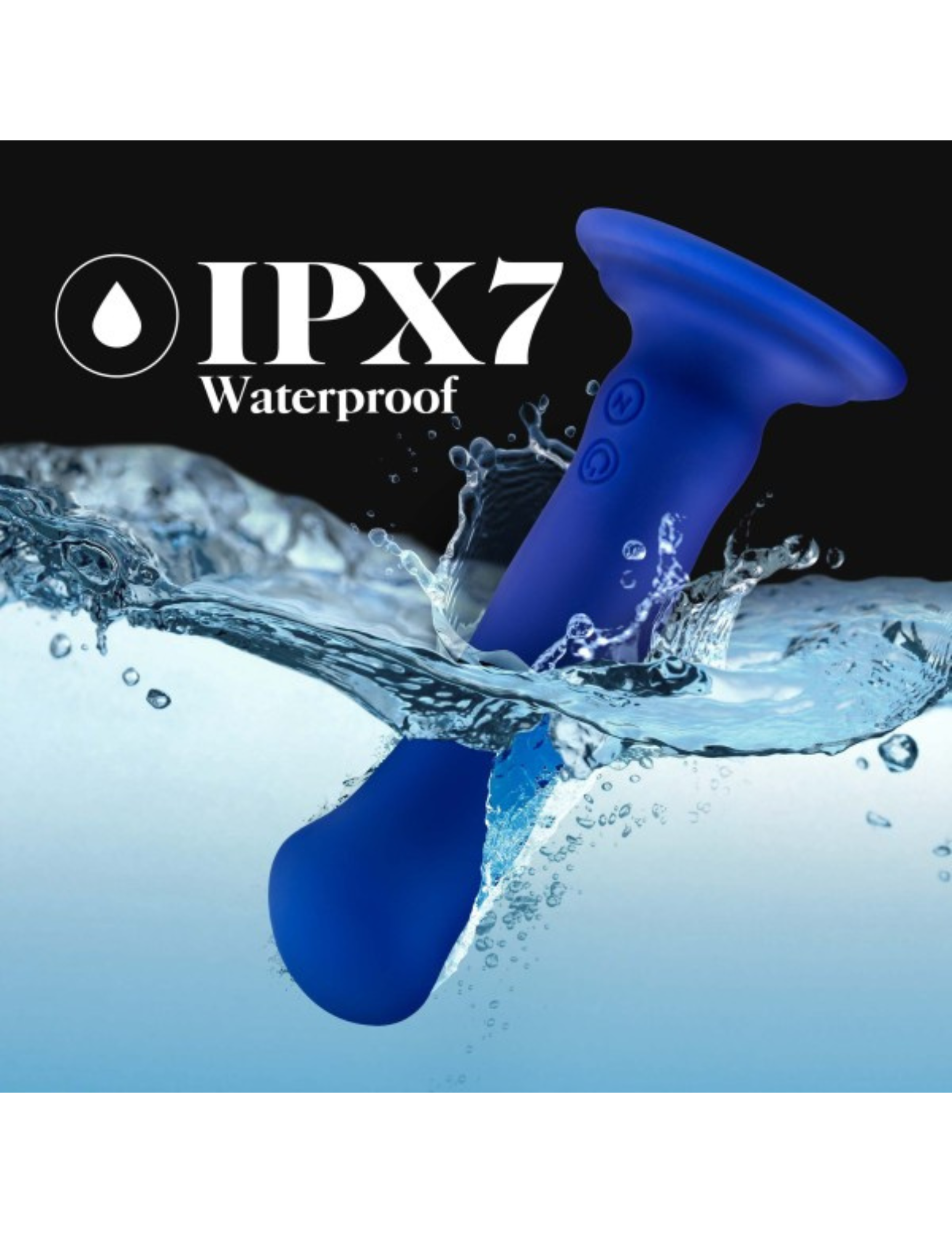 Photo shows the waterproof design of the Impressions Santorini Vibrator from Blush (blue).